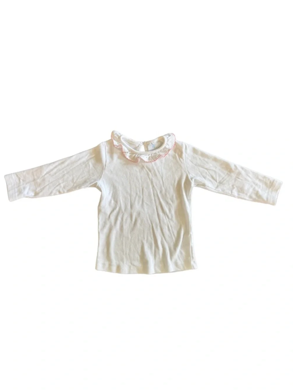🎀 Little English White Ruffle Collar Long Sleeve Tee 4T Pink Trim
